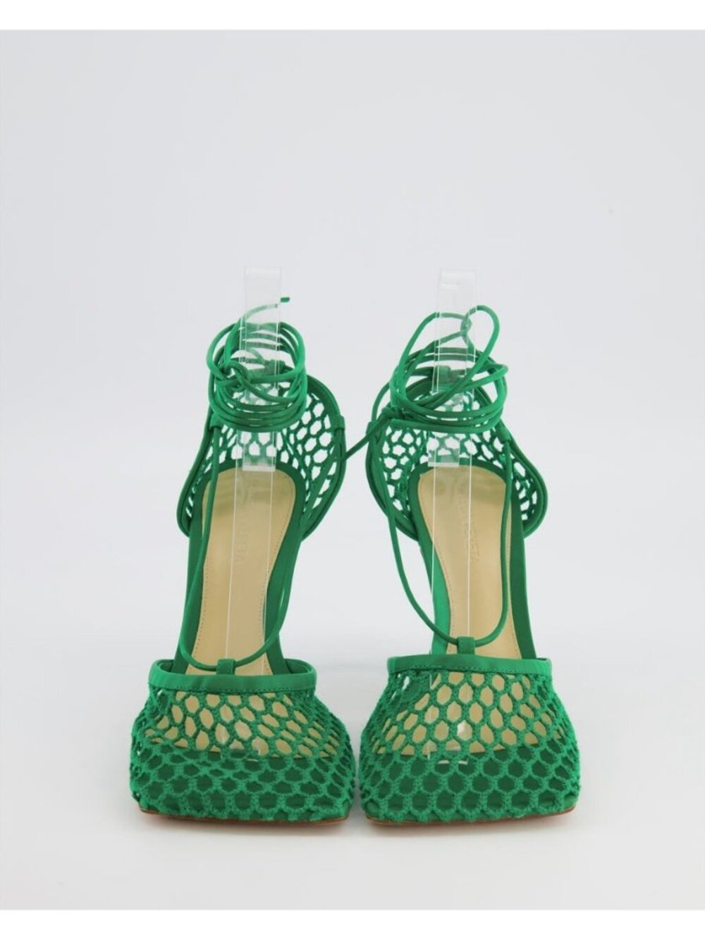 NEW Bottega Veneta Stretch Mesh Pumps Green Size 38.5 Ankle Wrap Heels